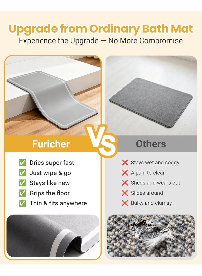 Arabest Soft Diatomaceous Earth Bath Mat, Quick Dry Bathroom Mats 2 Piece, Gray Super Absorbent Bath Mat Set, Washable Non Slip Bathroom Rugs, Stone Bath Mats Alternative, 15.74" x 23.62" Plus 15.74" x 47.2" - Image 3